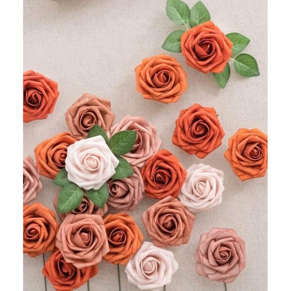 25 Count | Terracotta Ling’s Burnt Orange Shades Wedding Flowers Bouquet Roses - Picture 2 of 3